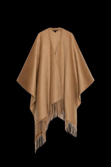 FRINGED WOOL LONG CAPE - Mid-camel by Zara - Image 0