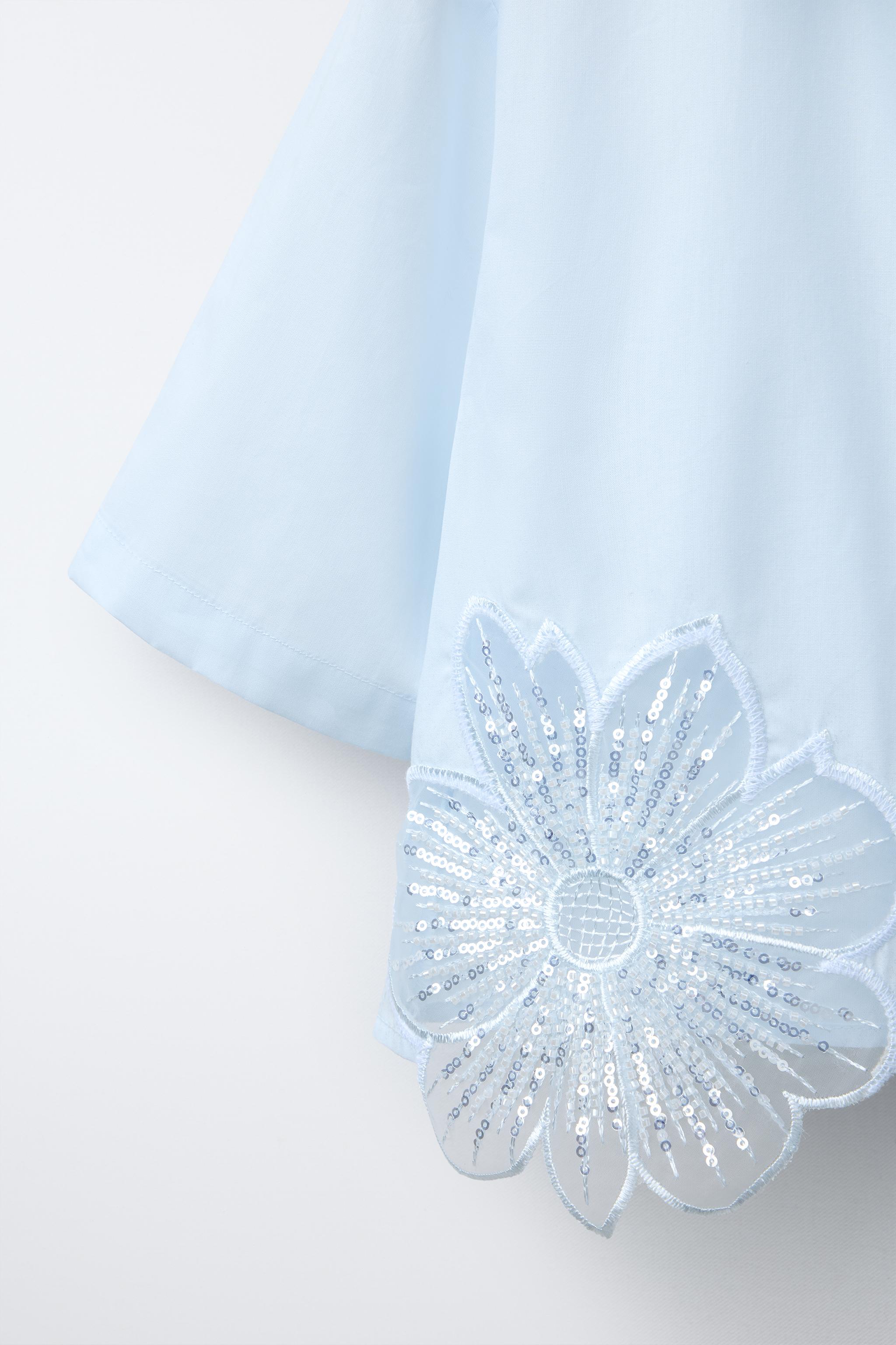 Rose Frantz ♥ Cut Out Eyelet Long Sleeve /追跡付 GLITTERY FLORAL SHIRT - Light blue | ZARA United States