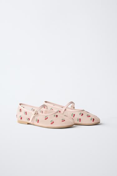EMBROIDERED CHERRY BALLET FLATS - Pink by Zara - Image 1