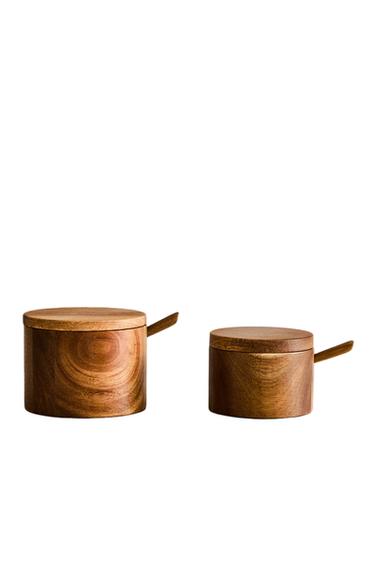 WOODEN SUGAR BOWL WITH SPOON - Light beige by Zara