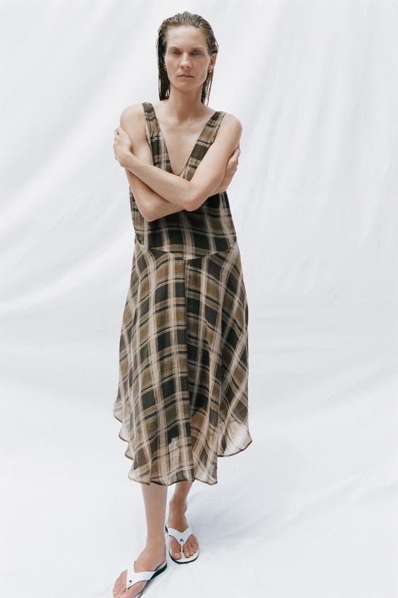 VESTIDO MIDI CUADROS - Multicolor de Zara - Imagen 0