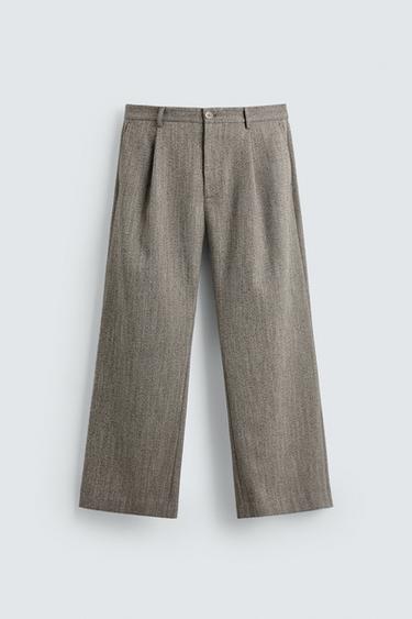 БРЮКИ ИЗ РЕЛЬЕФНОЙ ТКАНИ В ЕЛОЧКУ — БЕЖЕВЫЙ от Zara