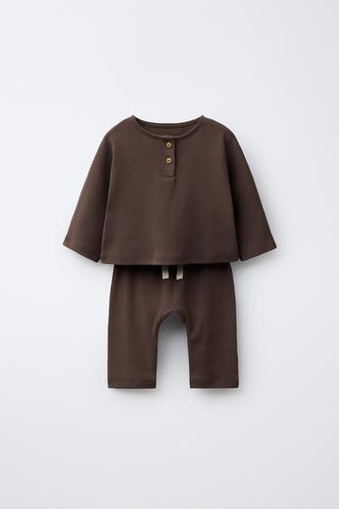 PLAIN T-SHIRT AND TROUSERS SET - Brown by Zara