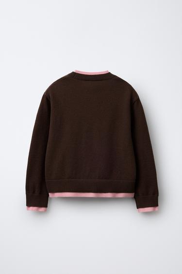 DOUBLE LAYER TRIM KNIT SWEATER - Brown by Zara - Image 1