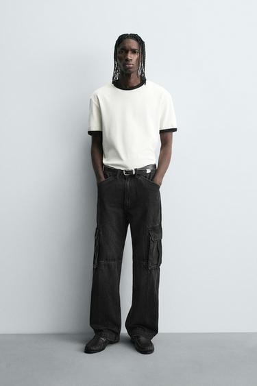 JEANS CARGO STRAIGHT FIT - Negru de la Zara