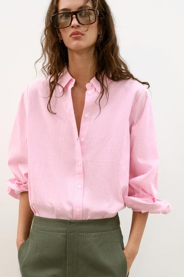 STRIPED COTTON SHIRT - Pink / White by Zara