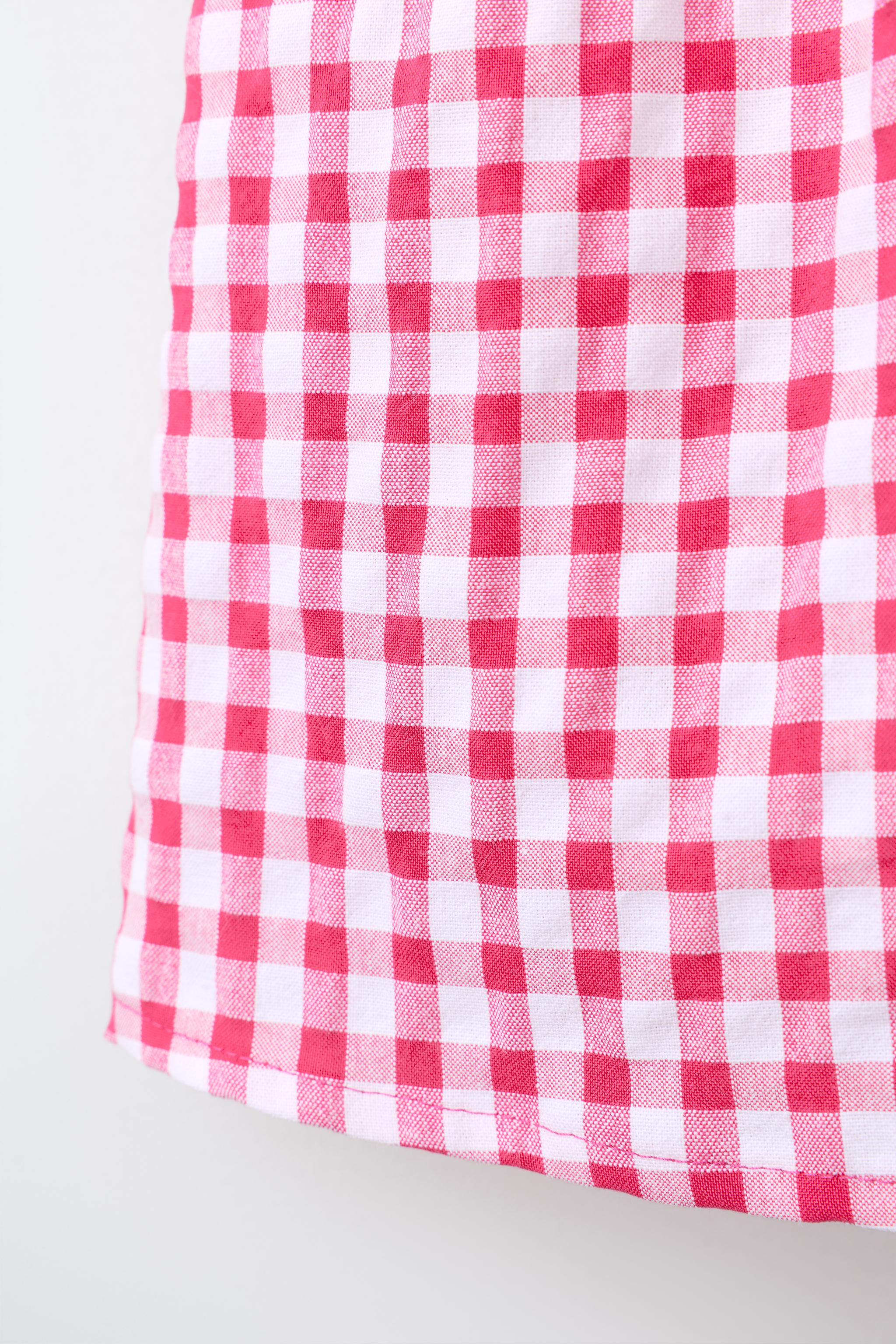 EMBROIDERED COLLAR GINGHAM SHIRT - Dark pink | ZARA United States
