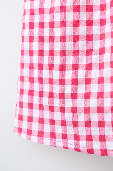 GINGHAM SHIRT WITH EMBROIDERED COLLAR - Dark pink by Zara - Image 3