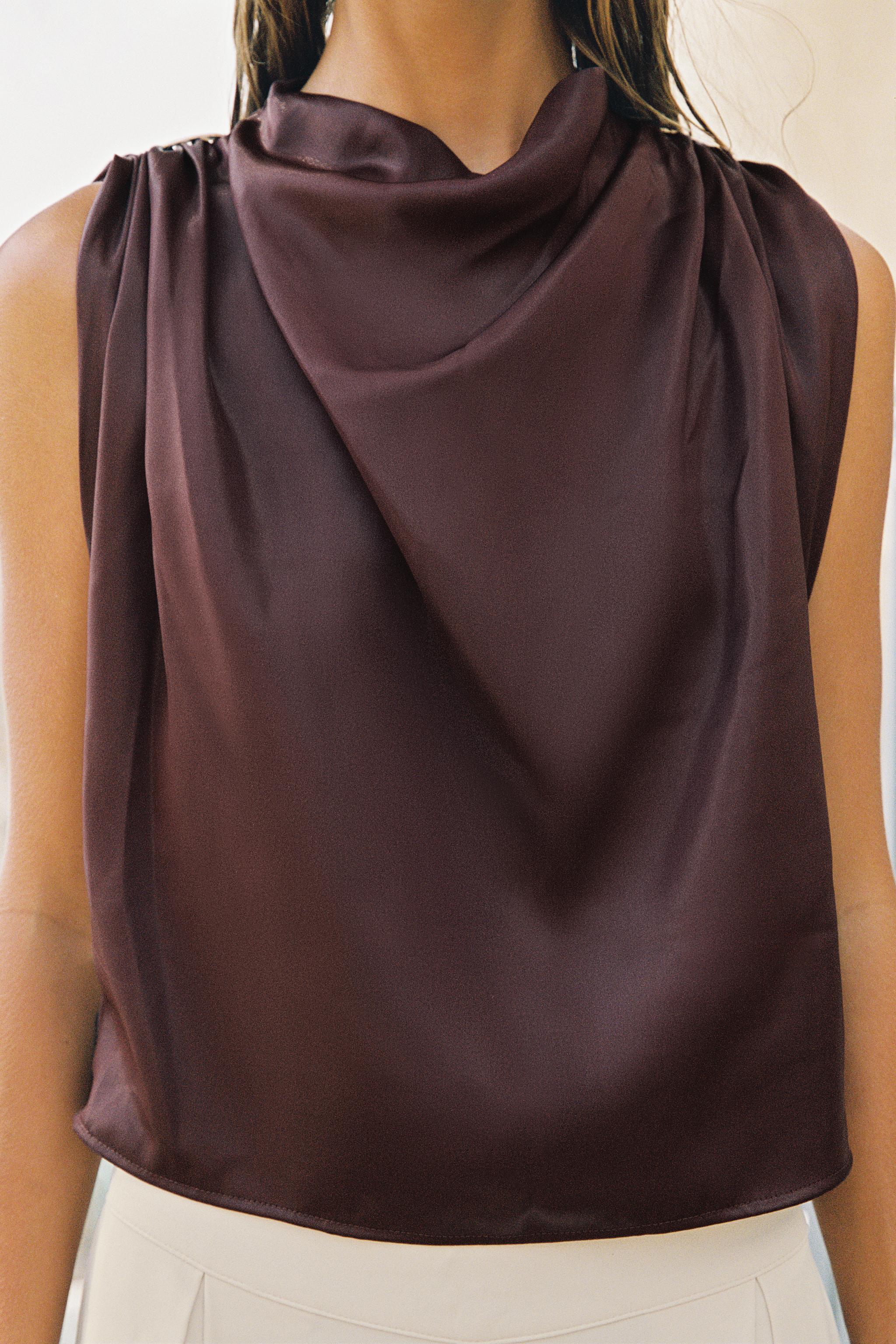 SATIN BODYSUIT WITH GOLD APPLIQUÉ — Burgundy