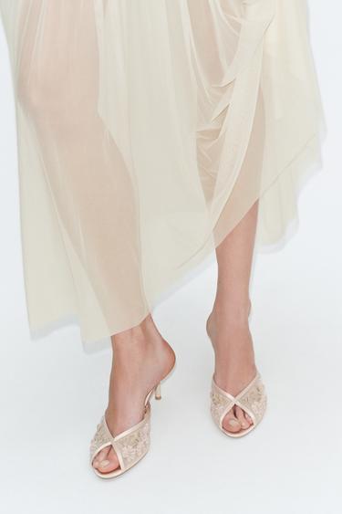 MESH EMBROIDERED MULE HEELS - Pink by Zara