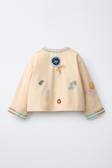 EMBROIDERED CARDIGAN WITH COTTON AND LINEN - Peach by Zara - Image 1