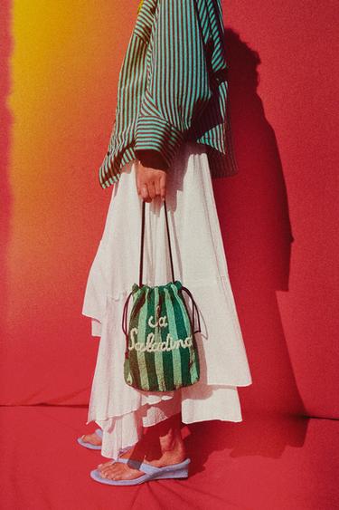 BEADED BUCKET BAG - Green by Zara