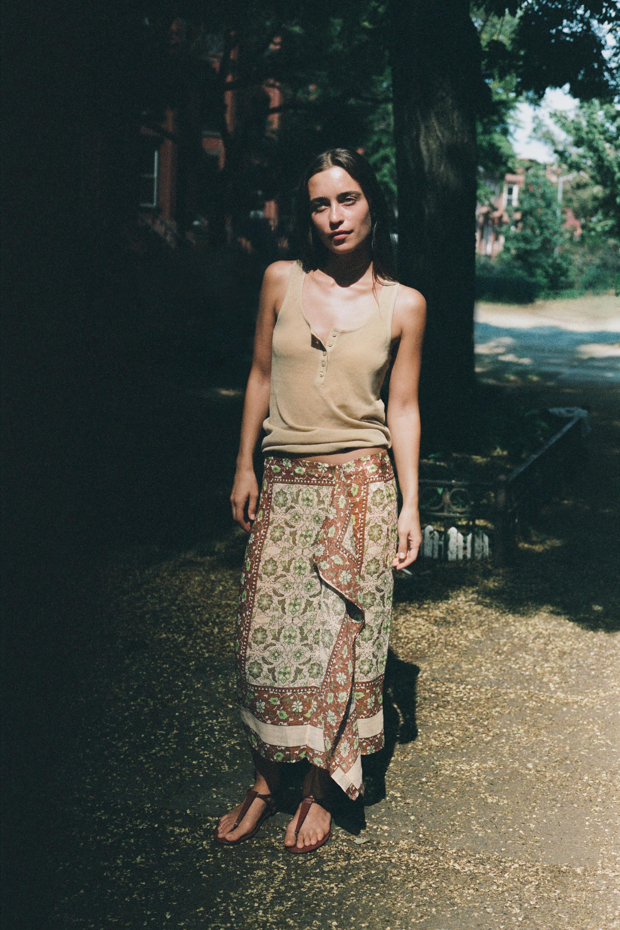 PRINTED RAMIE PAREO SKIRT — Multicoloured