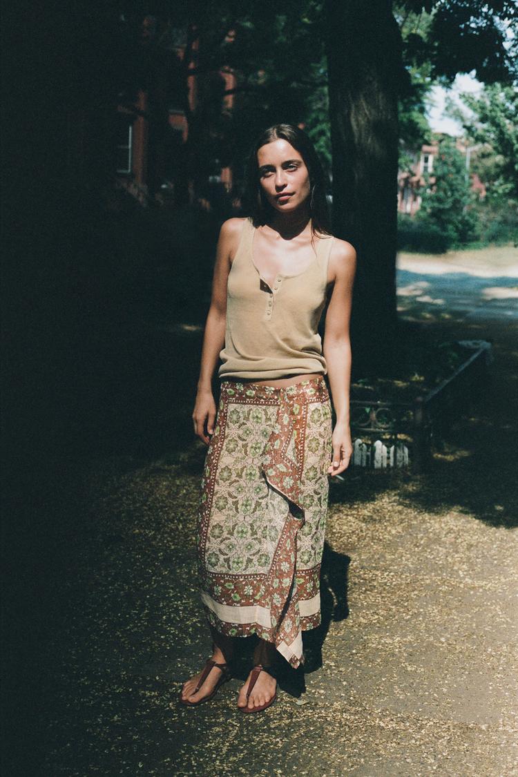 PRINTED RAMIE PAREO SKIRT