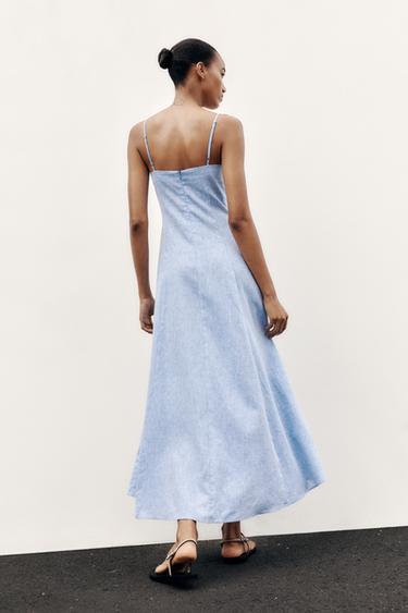 MIDI CORSETRY DRESS WITH LINEN BLEND - Blue by Zara - Image 5