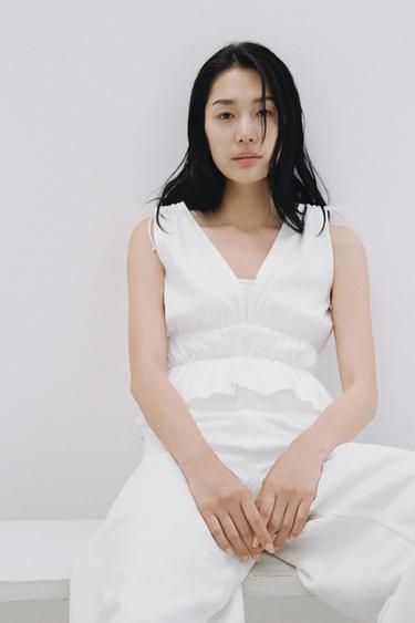 GATHERED SATIN-FINISH TOP - White by Zara
