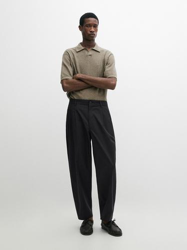 Pantalon double pince en coton - Bleu marine de Zara - Image 0