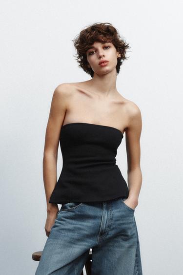 טופ סטרפלס Interlock - שחור של Zara
