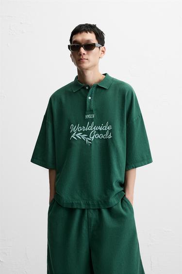 EMBROIDERED BOXY FIT POLO SHIRT - Green by Zara