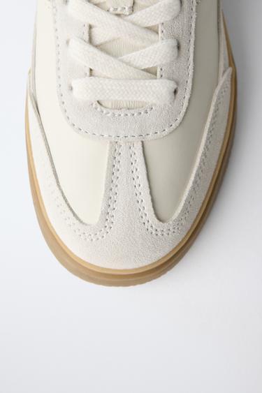 LEATHER SNEAKERS - White by Zara - Image 3