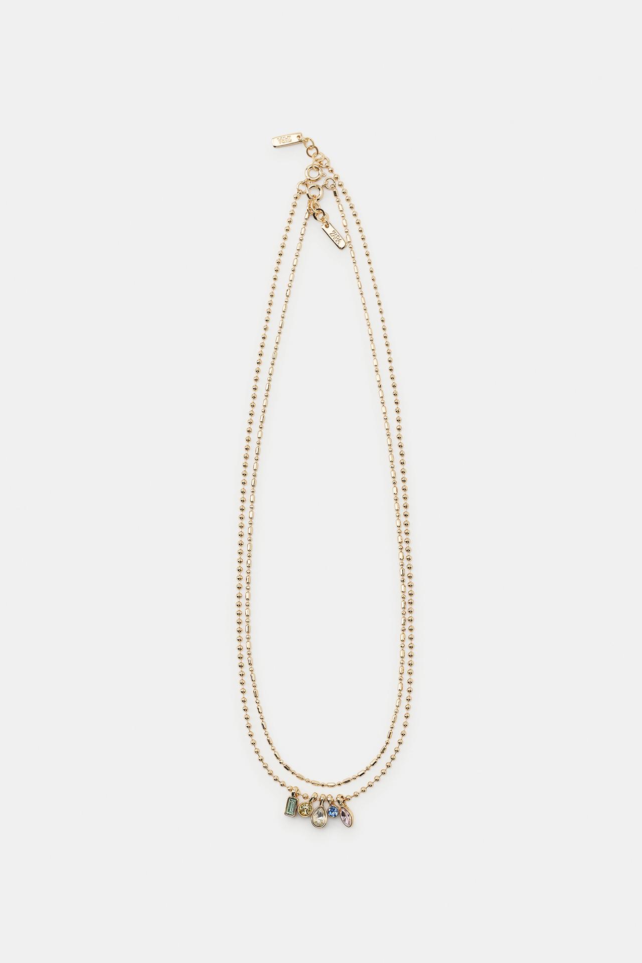 2-PACK MINI CHARM AND RHINESTONE NECKLACES — Golden