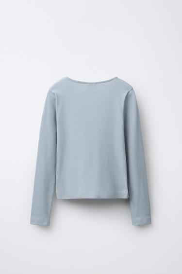 T-SHIRT CÔTELÉ BOUTONS CUT OUT - Bleu / Gris de Zara - Image 1