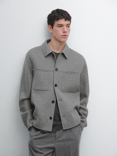 Zara Wool blend overshirt with pockets - Light gray