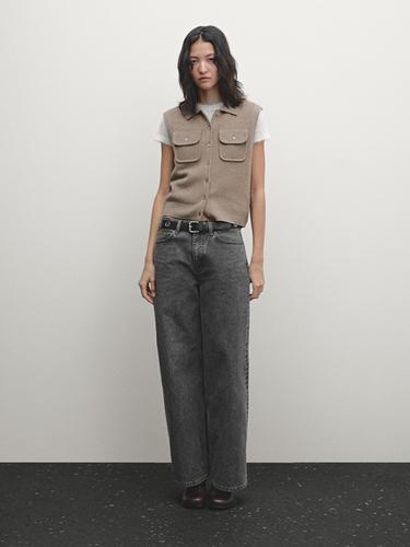 Zara Cropped knit vest with pockets - Black gold