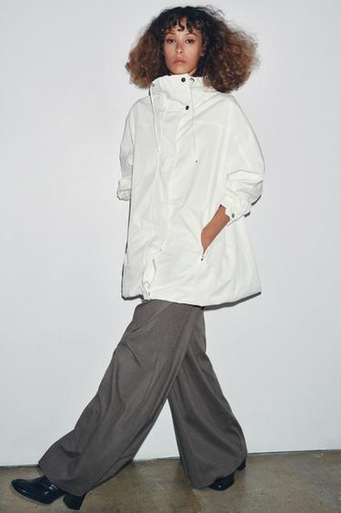 Zara OVERSIZED MULTI-POSITION HOODIE PARKA ZW COLLECTION - White