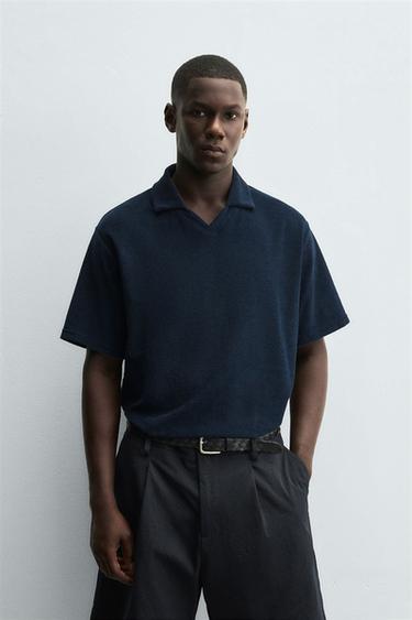 REGULAR FIT TOWELLING POLO SHIRT - Navy blue by Zara