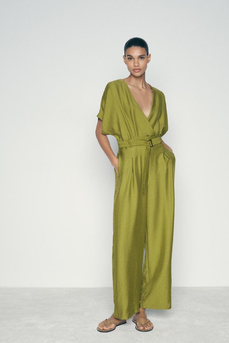 Green Zara Jumpsuit Verde Zara Tuta Plissettata Zara Tutina Verde