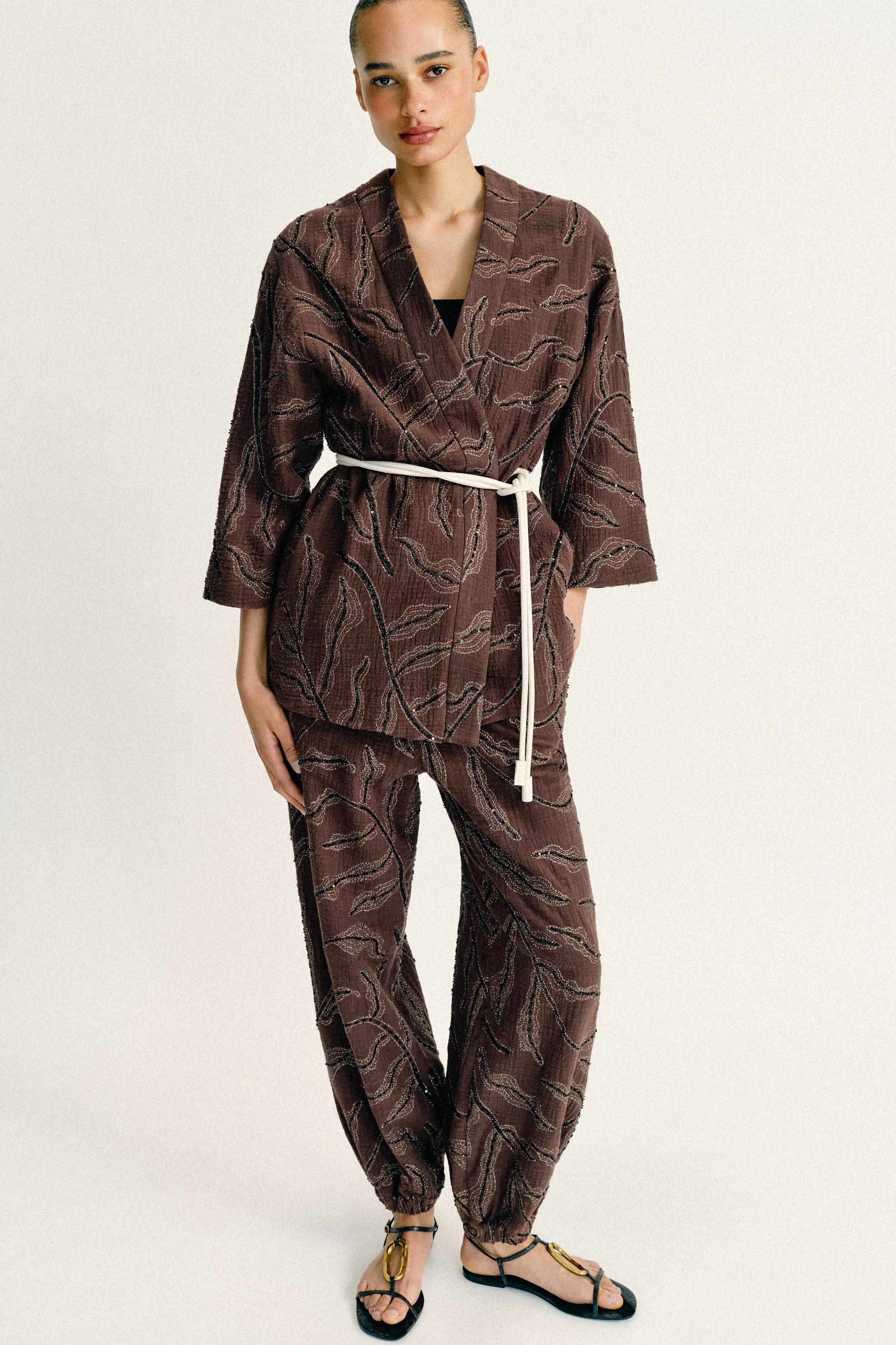 SEQUIN METALLIC THREAD KIMONO JACKET