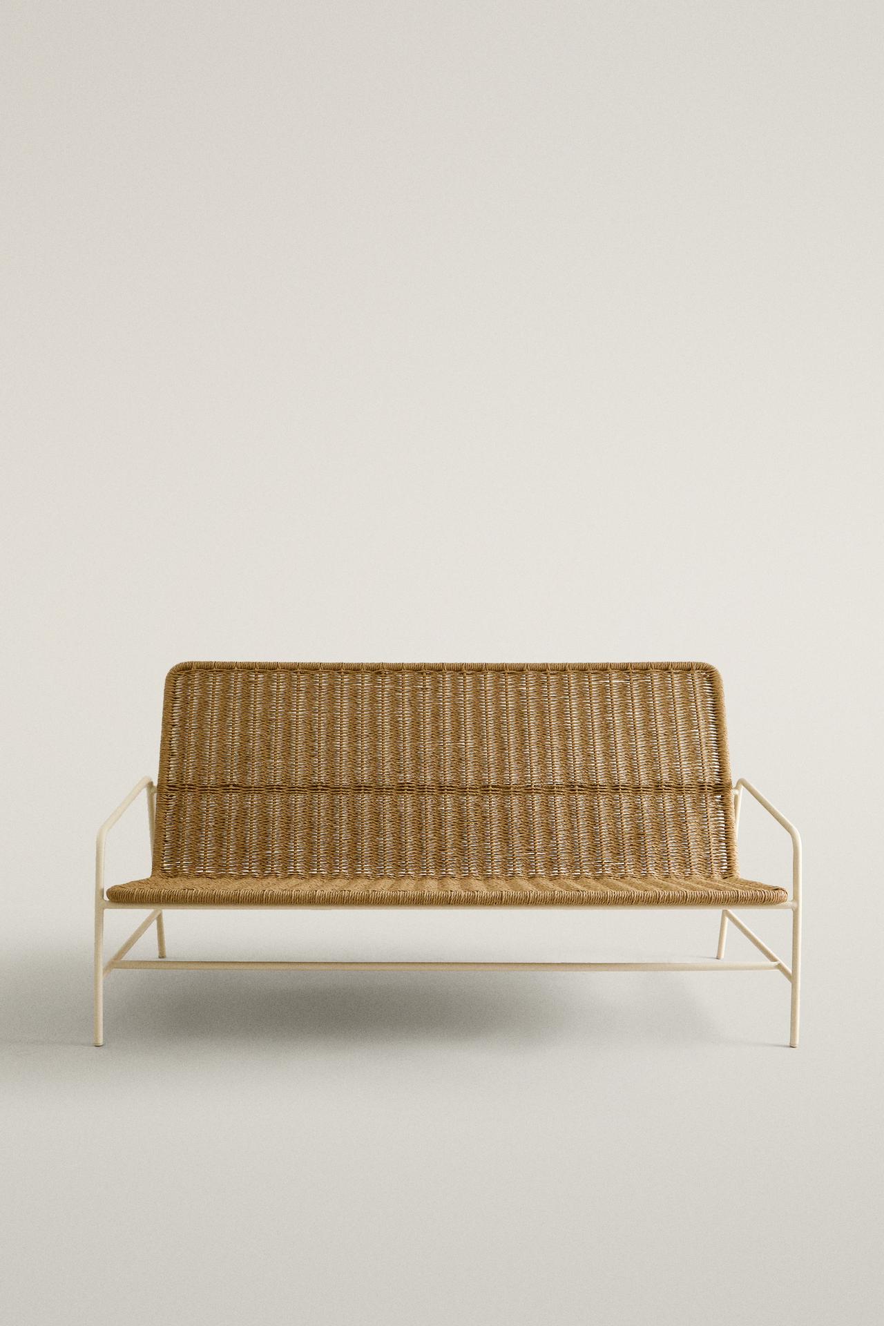 WOVEN OUTDOOR BENCH — brown/white