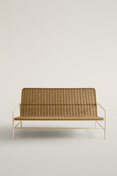 WOVEN OUTDOOR BENCH — brown/white 2