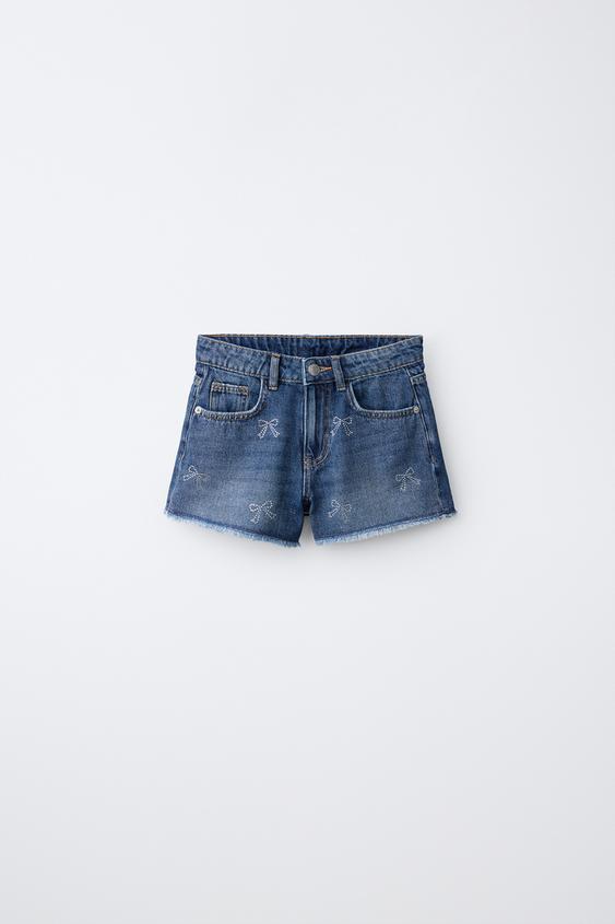 DENIM BERMUDA SHORTS WITH RHINESTONE BOWS - Blue by Zara - Image 0