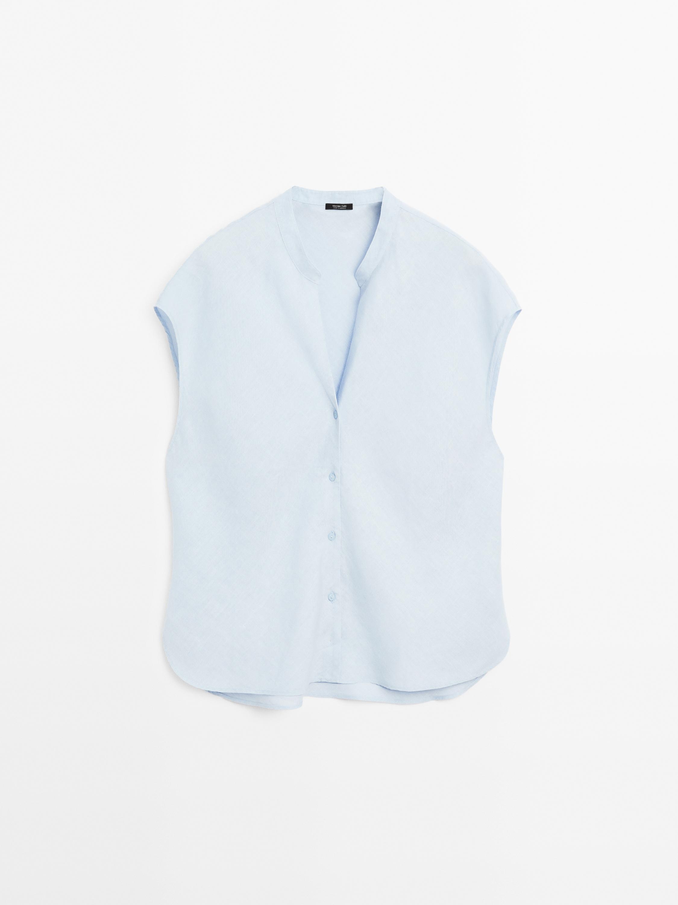 100% linen flowing blouse with open neck