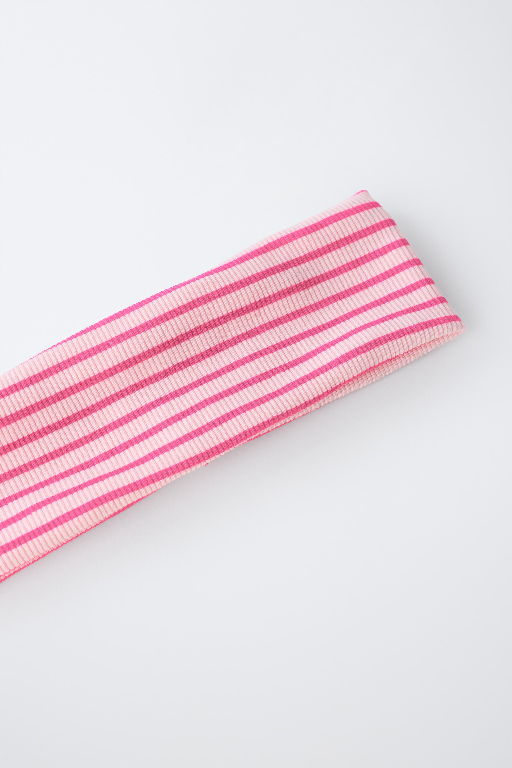 TWO-PACK OF STRIPED STRETCH HEADBANDS — Light pink