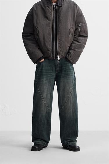 BALLOON FIT STITCHED JEANS - Blue / Green by Zara