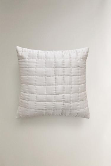 SILK AND COTTON CUSHION COVER FOR QUILTS - Light grey by Zara - Image 0