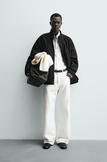 LEATHER RELAXED FIT PARKA - Anthracite grey by Zara