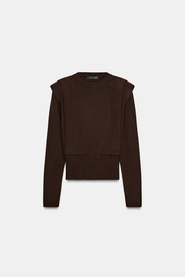 PULL EN MAILLE À ÉPAULETTES - Marron de Zara - Image 4