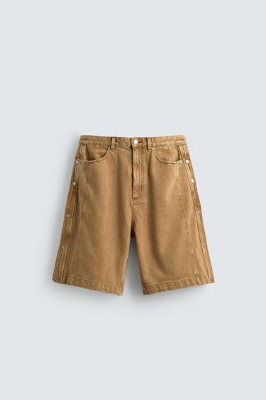 Zara 寬鬆版鈕扣短褲 - 棕黃色
