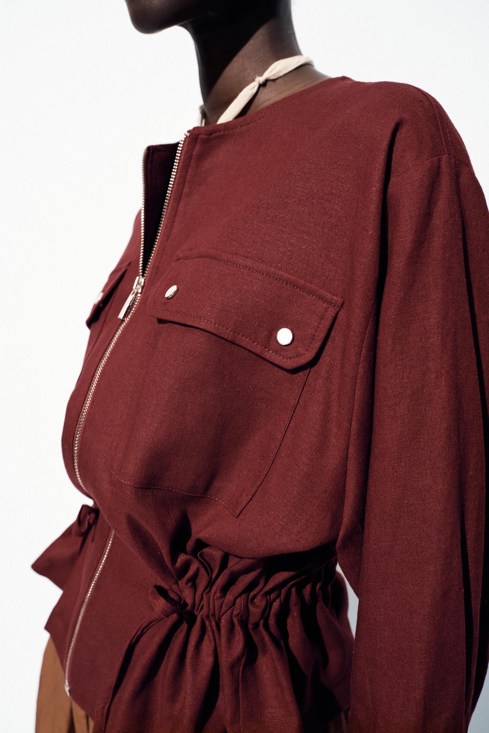 リネンサファリジャケット - バーガンディ | ZARA Japan / 日本