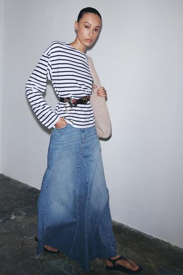 Zara STRIPED LONG SLEEVE T-SHIRT - Blue / White