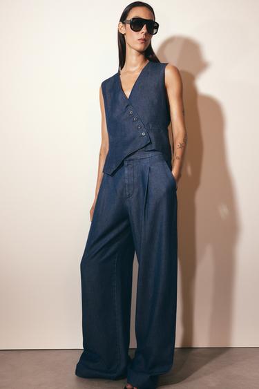 Zara ZW COLLECTION WIDE LEG PANTS - Indigo