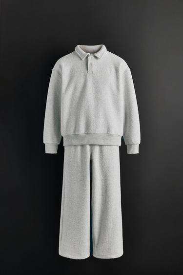 TEXTURED POLO SHIRT AND WIDE-LEG TROUSERS SET - Grey marl by Zara