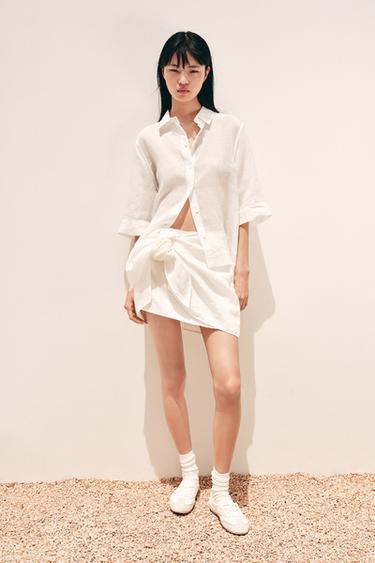 ZW COLLECTION 100% LINEN SHORT SKIRT - White by Zara