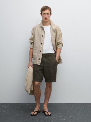 Bermuda 100% lino - Khaki oscuro de Zara