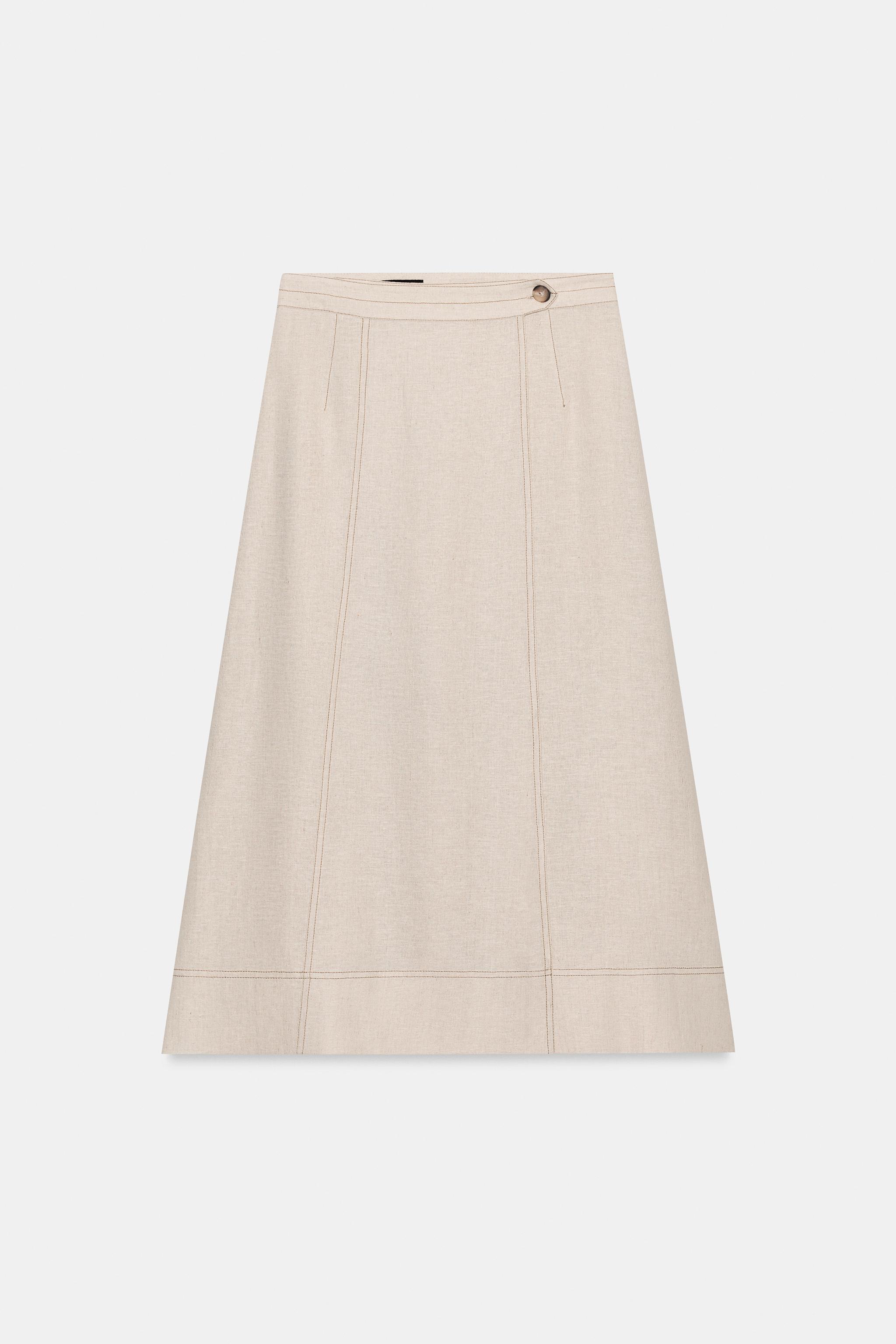 Женские юбки Zara LINEN WRAP SKIRT WITH TOPSTITCHING — фото 2