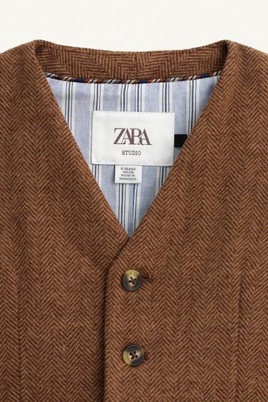 LIMITED EDITION HERRINGBONE WAISTCOAT WITH WOOL - Brown by Zara
